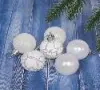 Новогодние шары 4 см (набор 6 шт) Микс фактур, Белый 201-1035