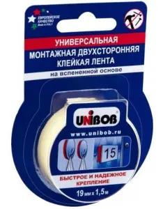 Лента клейкая 2-сторон    19 1,5м UNIBOB универсальная 56644