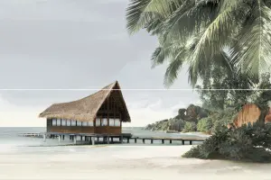 Ailand Панно из 2-х пл. Пальмы и дом 400х600мм PWU11ALD3  (0,24кв.м.)