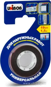 Лента клейкая 2-сторон    19 1,5м UNIBOB для наружных работ 56645